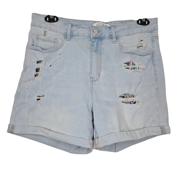 Judy Blue Light Blue Distressed Jean Shorts - Picture 1 of 12